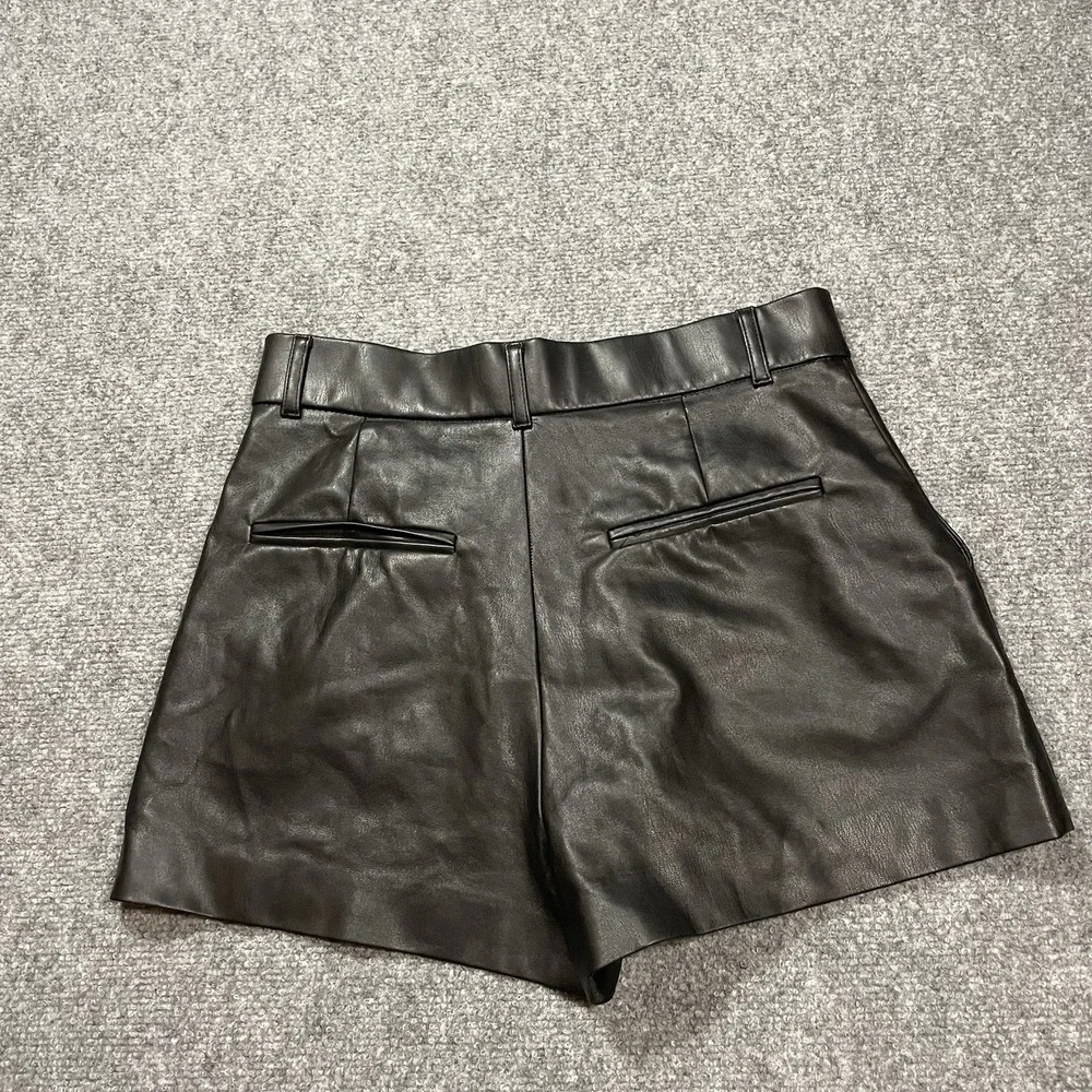ZARA‎ Faux Leather Pleated High Waist Shorts Black Size Medium Glamgoth biker